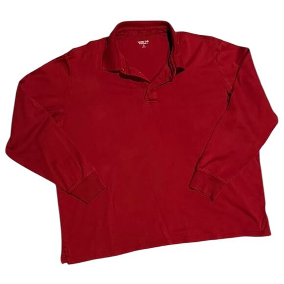 Lands' End Traditional Fit Red Long Sleeve Polo Shirt - Picture 1 of 4